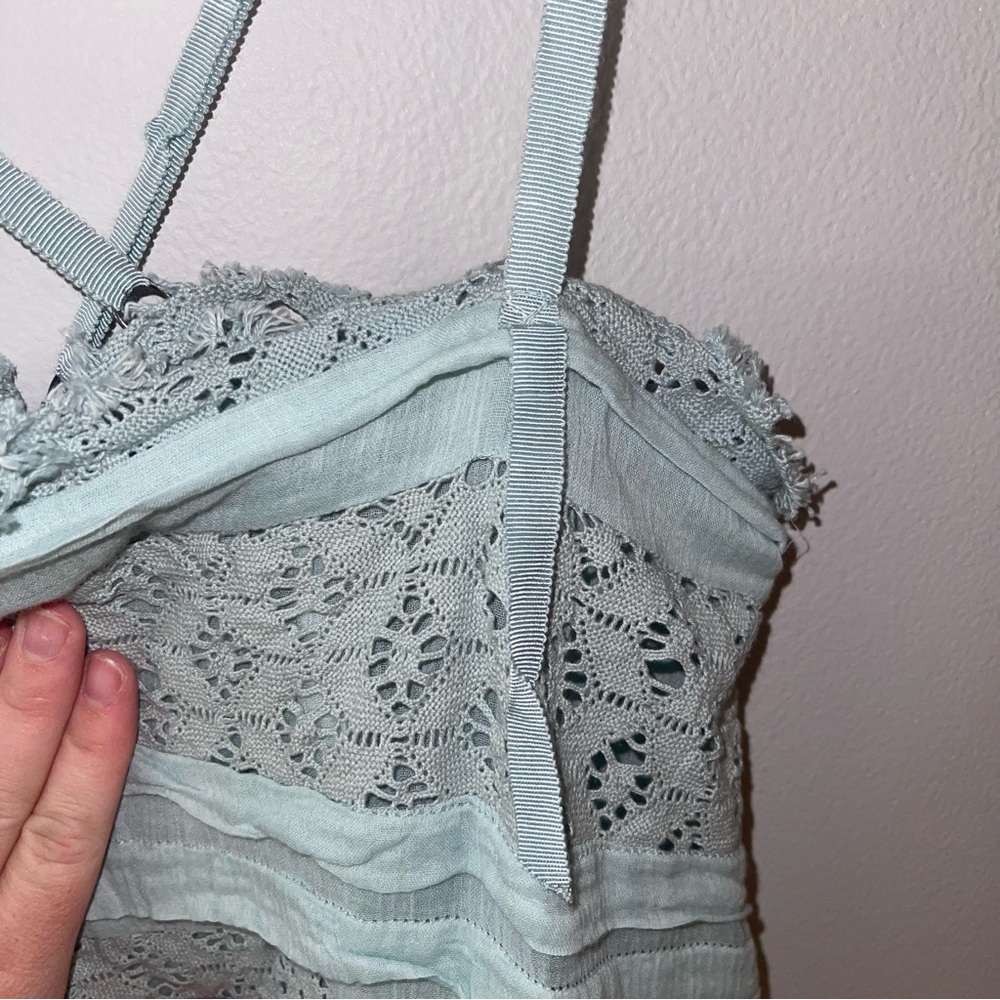 New Free People FP One Shailee Slip Dress Lace Mint Sky Blue Green Cotton Medium - Picture 11 of 11